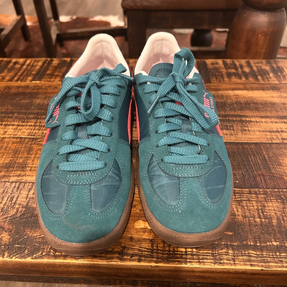Puma Teal Sneakers with Pink Accents